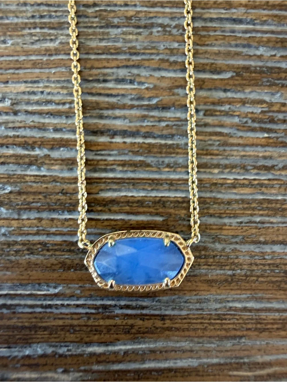 Kendra Scott Gold Necklace with Blue Faceted Pendant